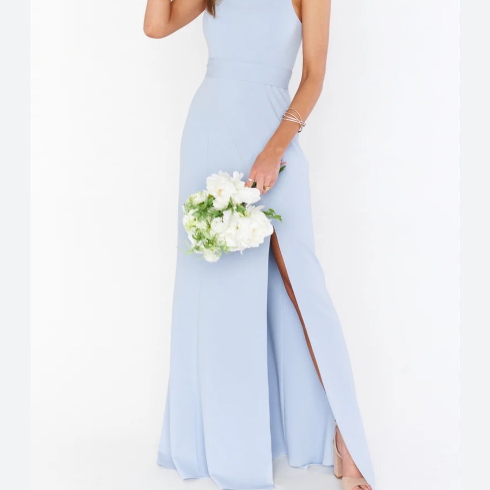 MuMu Paris Gown Steel Blue Stretch Bridesmaid Dress Sz Med - Picture 7 of 7
